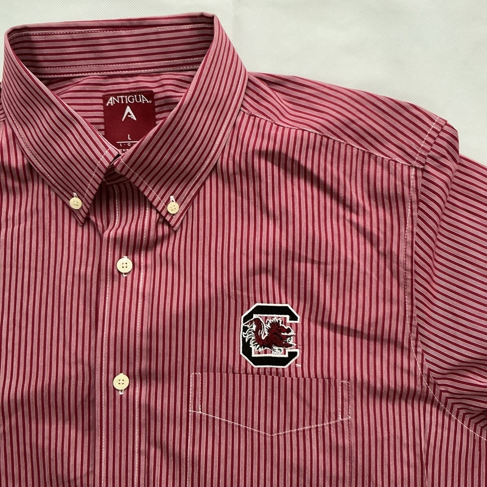 South Carolina Gamecocks Shirt Women's L Striped NCAA Football Antigua Button Up